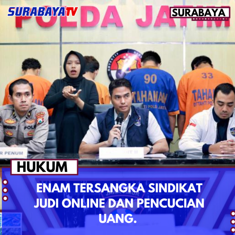 ENAM TERSANGKA SINDIKAT JUDI ONLINE DAN PENCUCIAN UANG.